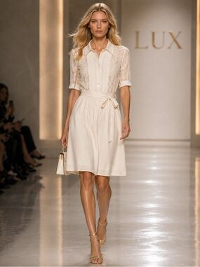 Carlucci Cream Lace Collared Fit & Flare Dress Size 4